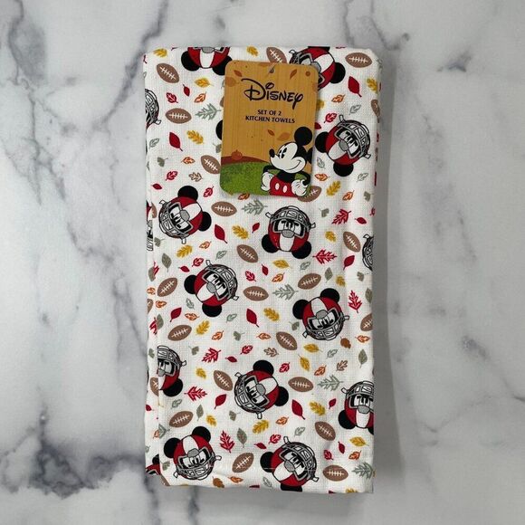 Disney Mickey Mouse Fall Football Kitchen Towels Set 2 Autumn Leaves Football - Picture 3 of 5